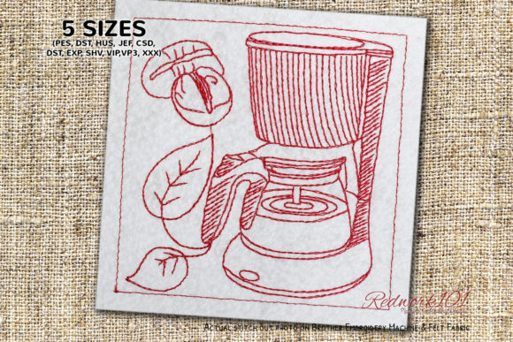 Coffee Maker Machine: A Charming Embroidery Design
