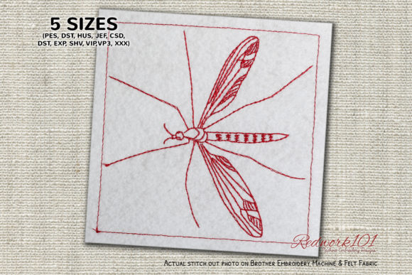 Crane Fly Redwork: A Charming Embroidery Design