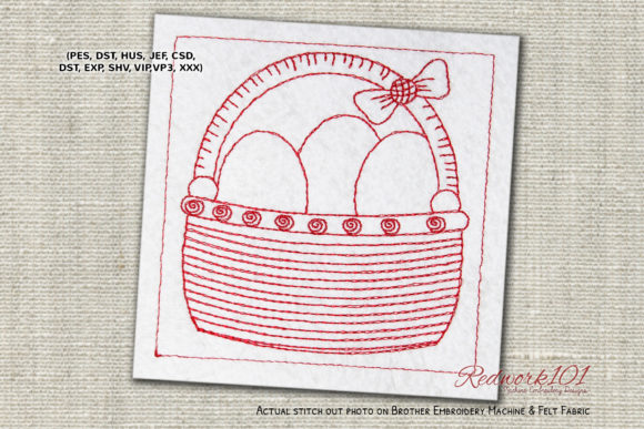 Easter Basket with Eggs: A Charming Redwork Design