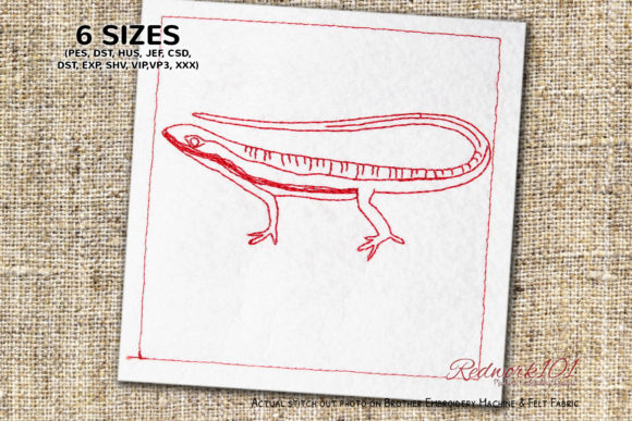 Long Tailed Lacertidae Redwork: A Unique Embroidery Design